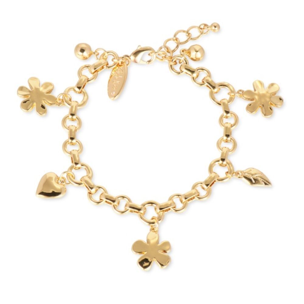 NWT Style & Co Flower, Heart & Leaf Shaky Charm Link Bracelet